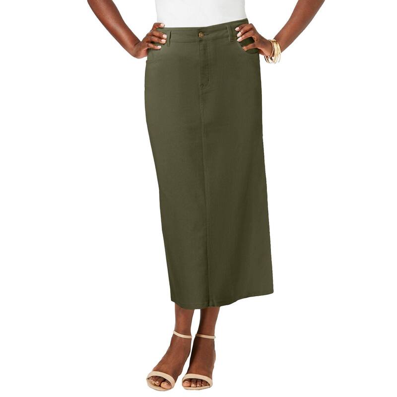 ジェシカロンドン レディース ボトムスカート プラスサイズ ミディ デニム Jessica London Women's Plusize True Fit Stretch Denimidi Skirt Dark Olive Green グリーン