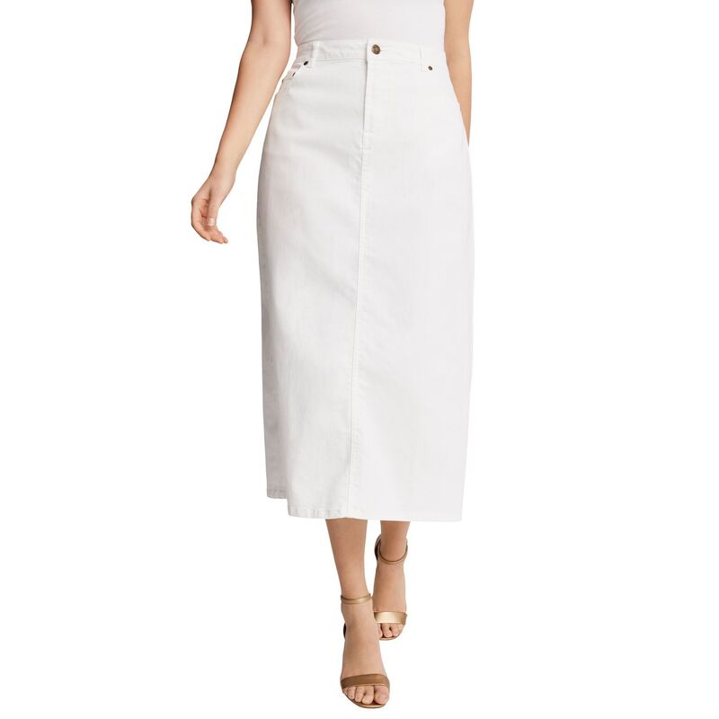 ジェシカロンドン レディース ボトムスカート プラスサイズ ミディ デニム Jessica London Women's Plusize True Fit Stretch Denimidi Skirt White ホワイト