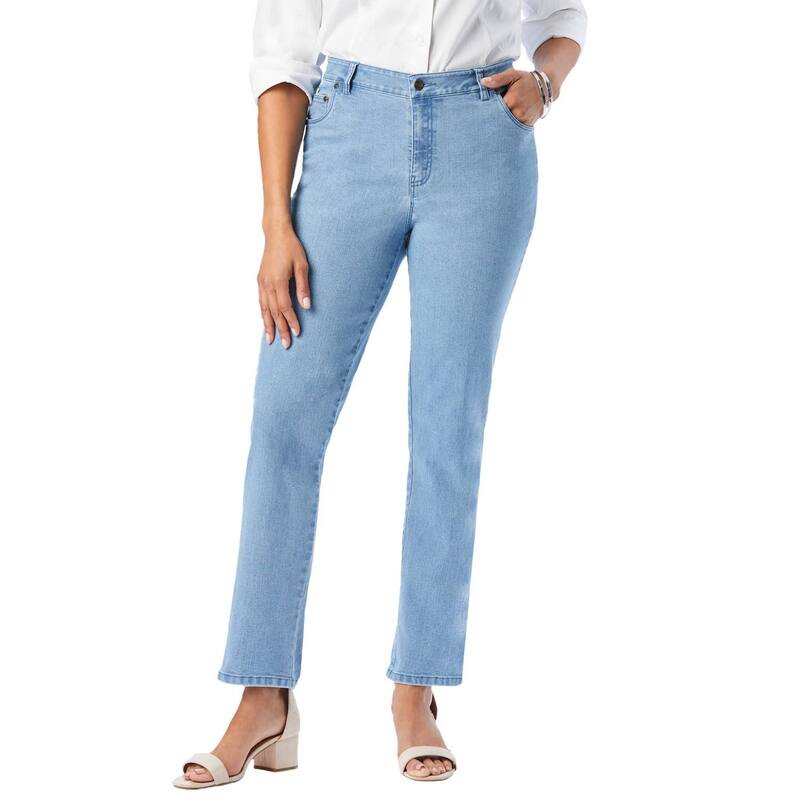 ジェシカロンドン レディース ボトムス デニムパンツ ストレート プラスサイズ プチ Jessica London Women's Plusize Petite True Fit Stretch Denim Straight Leg Jean Light Wash デニム