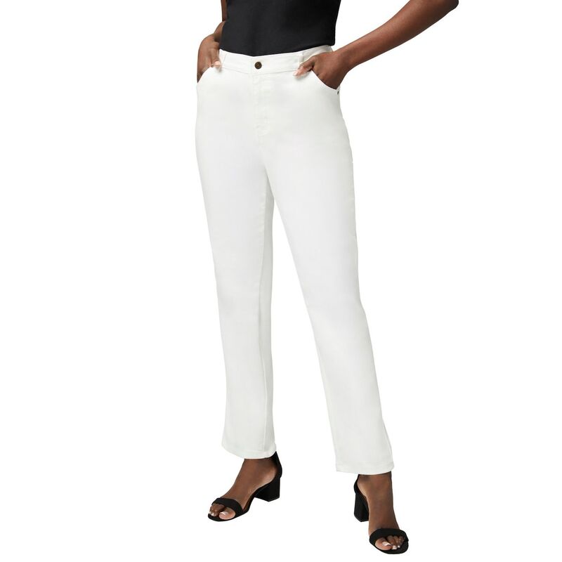 ジェシカロンドン レディース ボトムス デニムパンツ ストレート プラスサイズ プチ Jessica London Women's Plusize Petite True Fit Stretch Denim Straight Leg Jean White ホワイト｜ReVida 店