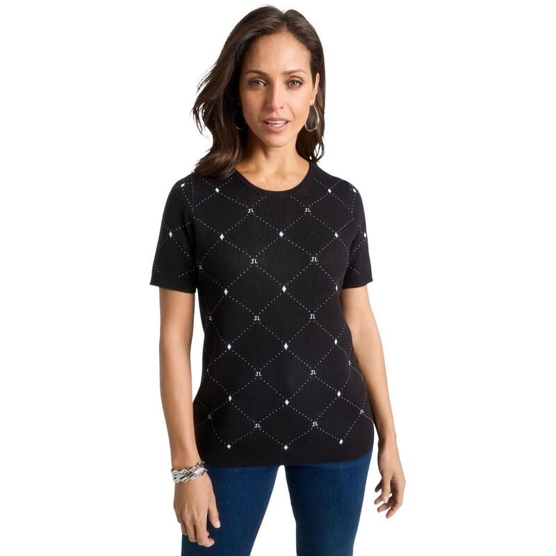 ジェシカロンドン レディース アウター ニット・セーター クルーネック プラスサイズ Jessica London Women's Plusize Fine Gauge Crewneck Shell Black Diamond ブラック 10,514円