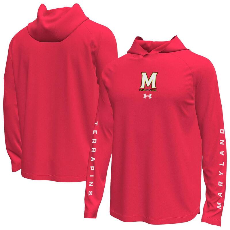 アンダーアーマー メンズ トップス プルオーバー 長袖 Men\u0027s Under Armoured Maryland Terrapins Tech Stretch Long-Sleeve Hooded T-Shirt Mared 赤いこと