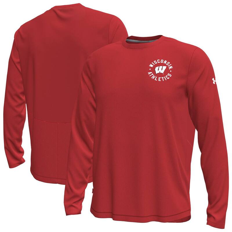 アンダーアーマー メンズ トップス プルオーバー 長袖 Men\u0027s Under Armoured Wisconsin Badgersideline Knockout Long-Sleeve T-Shirt Wis Red 赤いこと