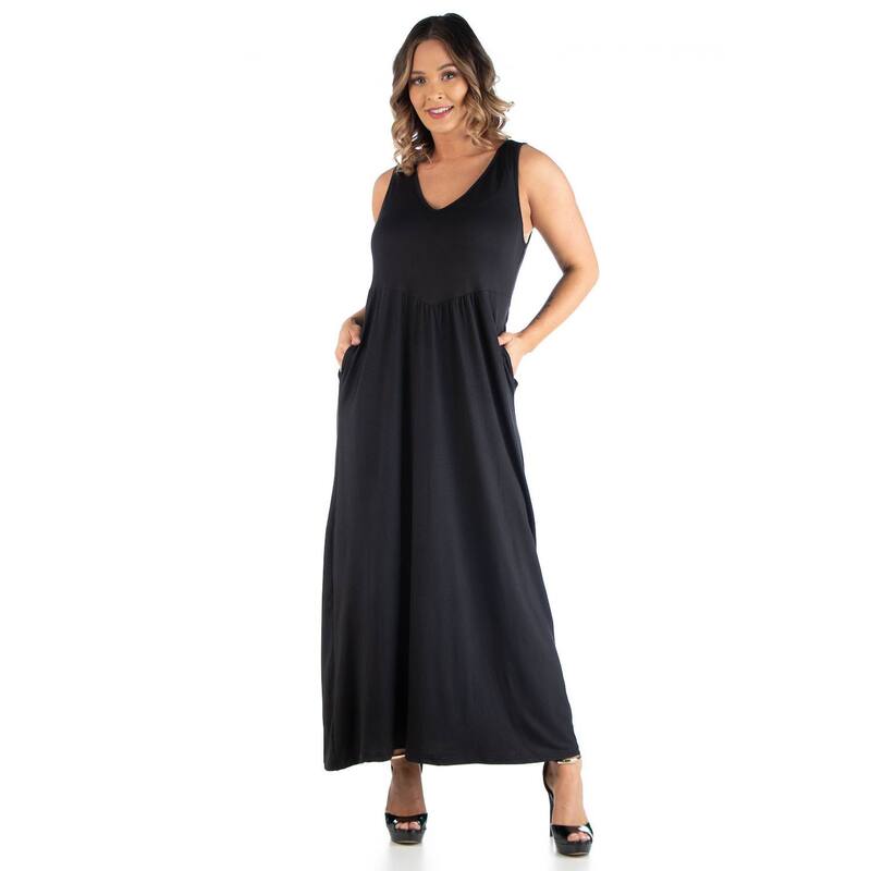 24 セブンコンフォート レディース トップス ワンピース プラスサイズ ノースリーブ マキシ Plusize 24seven Comfort Apparel Sleeveless Maxi Dress with Pockets Black ブラック