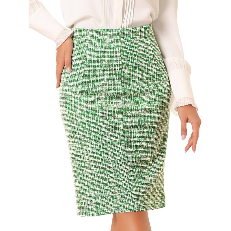 アレグラ ケー レディース ボトムスカート ハイウエスト ツイード ALLEGRA K Plaid Tweed Skirt for Women's High Waist Split Casual Office Pencil Wrap Skirts Green グリーン｜ReVida 店 10,345円