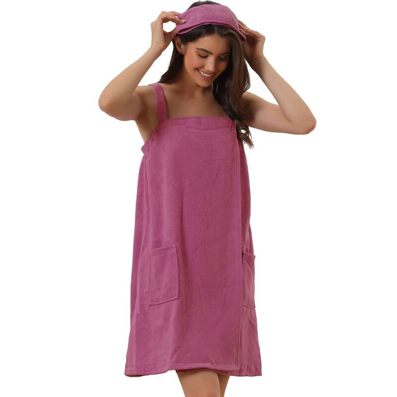 cheibear レディース アンダーウェア ナイトウェア cheibear Womens Towel Wrap Bathrobe Spa Towels Robe With Adjustable Closure For Gym Shower Purplish Red レッド｜ReVida 店