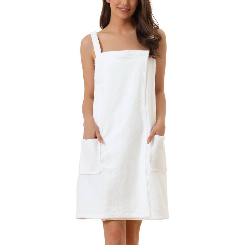 cheibear レディース アンダーウェア ナイトウェア cheibear Womens Towel Wrap Bathrobe Spa Towels Robe With Adjustable Closure For Gym Shower White ホワイト|ReVida 店
