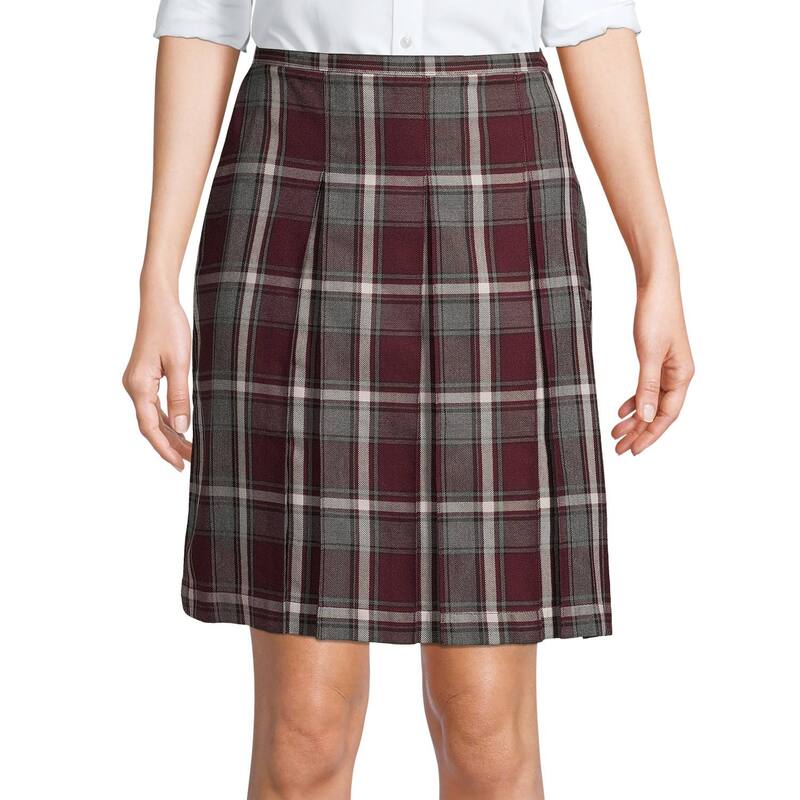 ランズエンド レディース ボトムスカート Women's Lands' End School Uniform Plaid Box Pleat Skirt Burgundy Gray Plaid グレー 11,825円