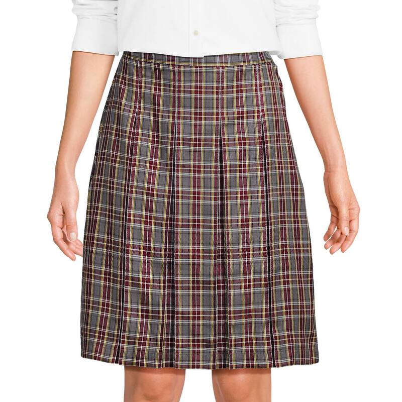 ランズエンド レディース ボトムスカート Women's Lands' End School Uniform Plaid Box Pleat Skirt Gray Maroon Plaid グレー