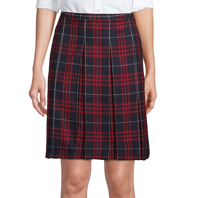 ランズエンド レディース ボトムスカート Women's Lands' End School Uniform Plaid Box Pleat Skirt Navy Large Plaid ネイビー｜ReVida 店