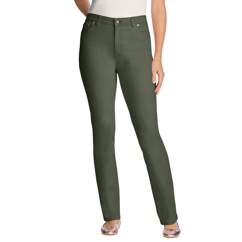 ウーマン ウィズイン レディース ボトムス デニムパンツ プラスサイズ トール ジーンズ Woman Within Plusize Tall Straight-Leg Stretch Denim Five-Pocket Jeans Olive Green グリーン