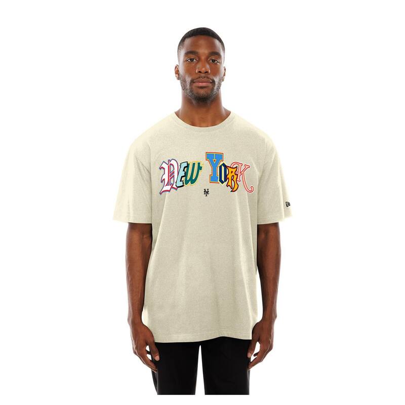 ニューエラ メンズ トップス Tシャツ Men's New Era Cream New York Mets Ransom Note Oversized T-Shirt Met Beige ベージュ