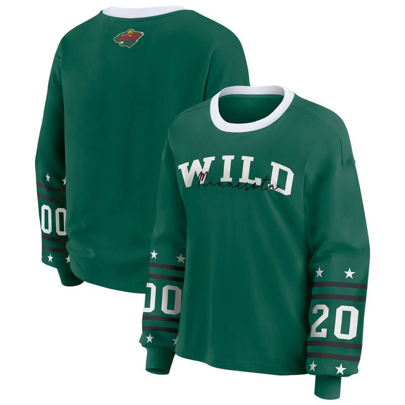 お召しもの バイ エリン アンド濫りがわしい レディース トップス ティーシャツ 長袖 Women\u0027s WEAR by Erin Andrews Green Minnesota Wild Long-Sleeve Sport-Shirt Wld Green 緑であること トップス-Tシャツ・カットソー-レディースファッション