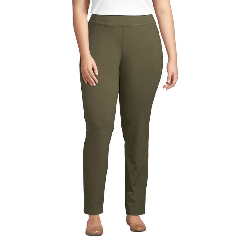 ランズエンド レディース ボトムス カジュアルパンツ ストレート プラスサイズ Plusize Lands' End Starfish Slim Straight Leg Pull-On Pants Forest Moss フォレスト