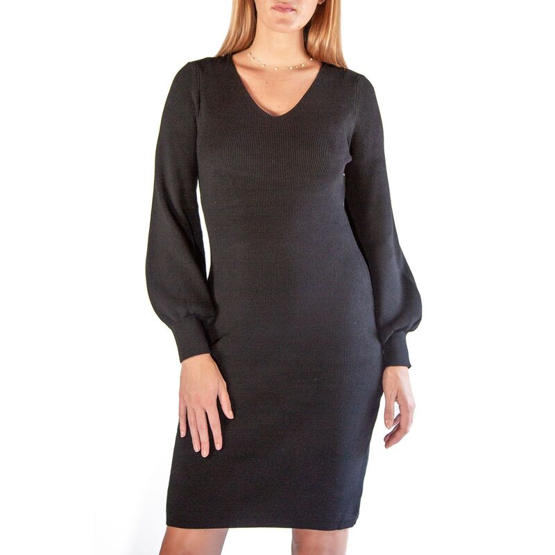 ニナレオナルド レディース トップス ワンピース セーター Women Nina Leonard Balloon-Sleeve Sheath Sweater Dress Black ブラック