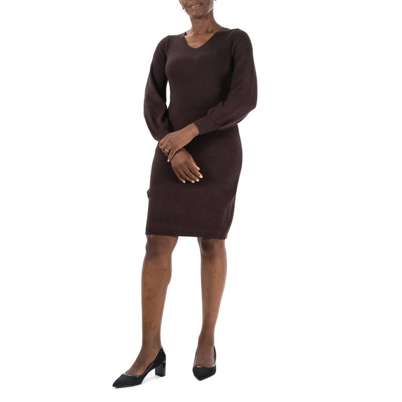 ニナレオナルド レディース トップス ワンピース セーター Women Nina Leonard Balloon-Sleeve Sheath Sweater Dress Chocolate チョコレート