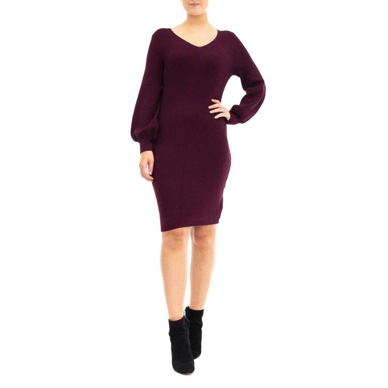 ニナレオナルド レディース トップス ワンピース セーター Women Nina Leonard Balloon-Sleeve Sheath Sweater Dress Deep Wine ワイン