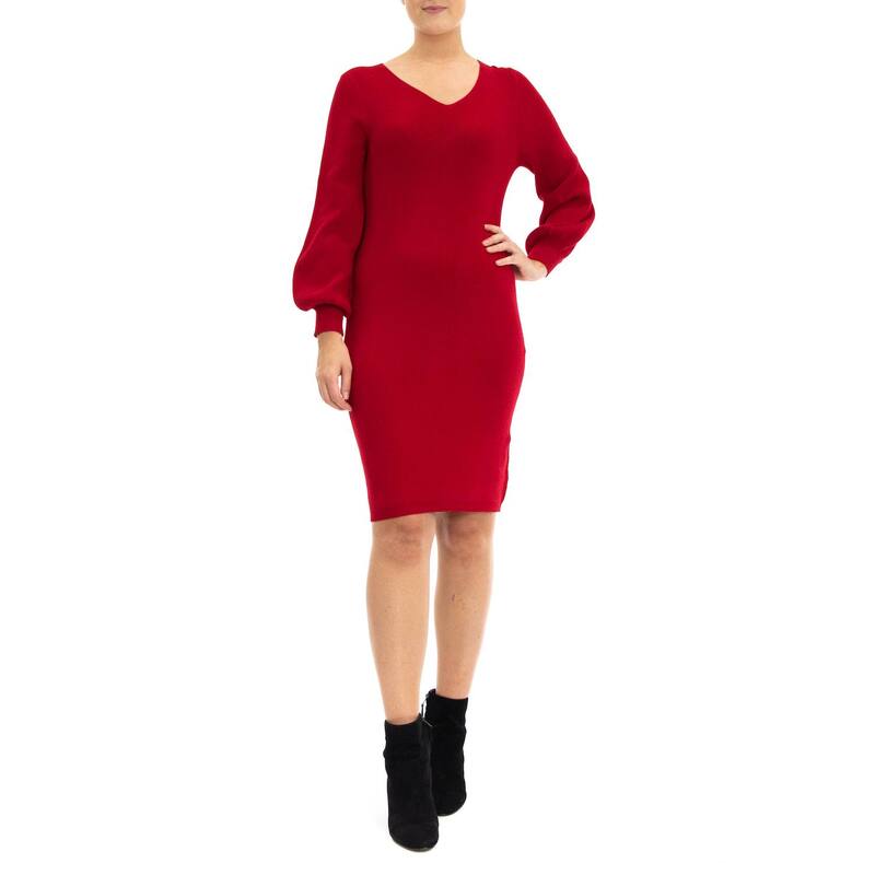 ニナレオナルド レディース トップス ワンピース セーター Women's Nina Leonard Balloon-Sleeve Sheath Sweater Dress Red レッド|ReVida 店