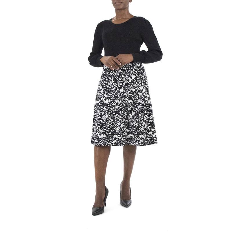 ニナレオナルド レディース トップス ワンピース セーター スカート Women\'s Nina Leonard Balloon-Sleeve Sweater & Skirt Set Black White ホワイト｜ReVida 店