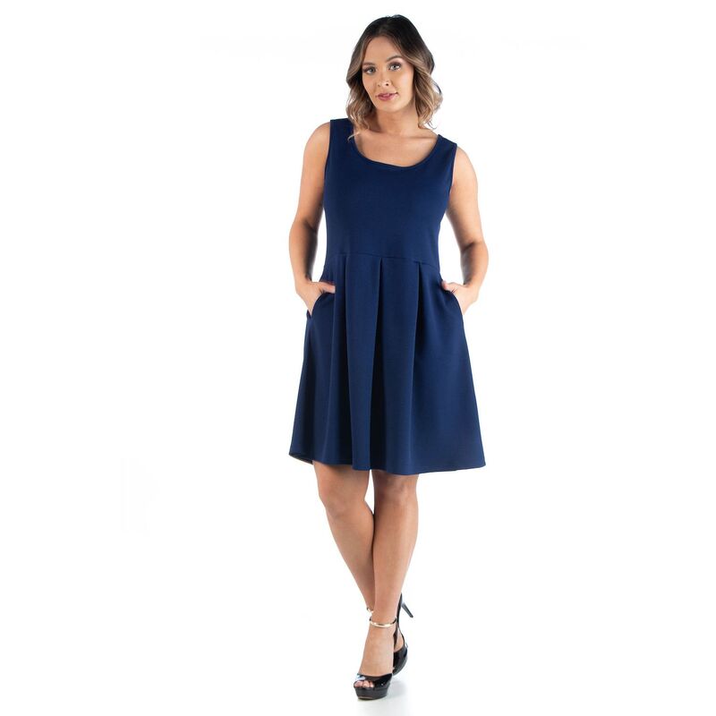 24 セブンコンフォート レディース トップス ワンピース プラスサイズ ノースリーブ Plusize 24seven Comfort Apparel Sleeveless Fit and Flare Dress with Pockets Navy ネイビー｜ReVida 店