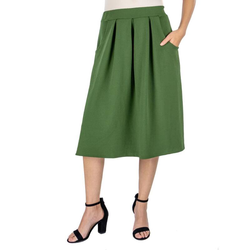 24 セブンコンフォート レディース ボトムスカート プリーツ ミディ Women's 24Seven Comfort Apparel Solid Pleated Midi Skirt Olive オリーブ