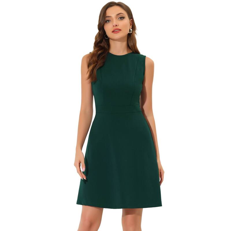 アレグラ ケー レディース トップス ワンピース A ライン ノースリーブ ALLEGRA K Women's Work Solid Color Sleeveless A-line Flaredresses Dark Green グリーン|ReVida 店