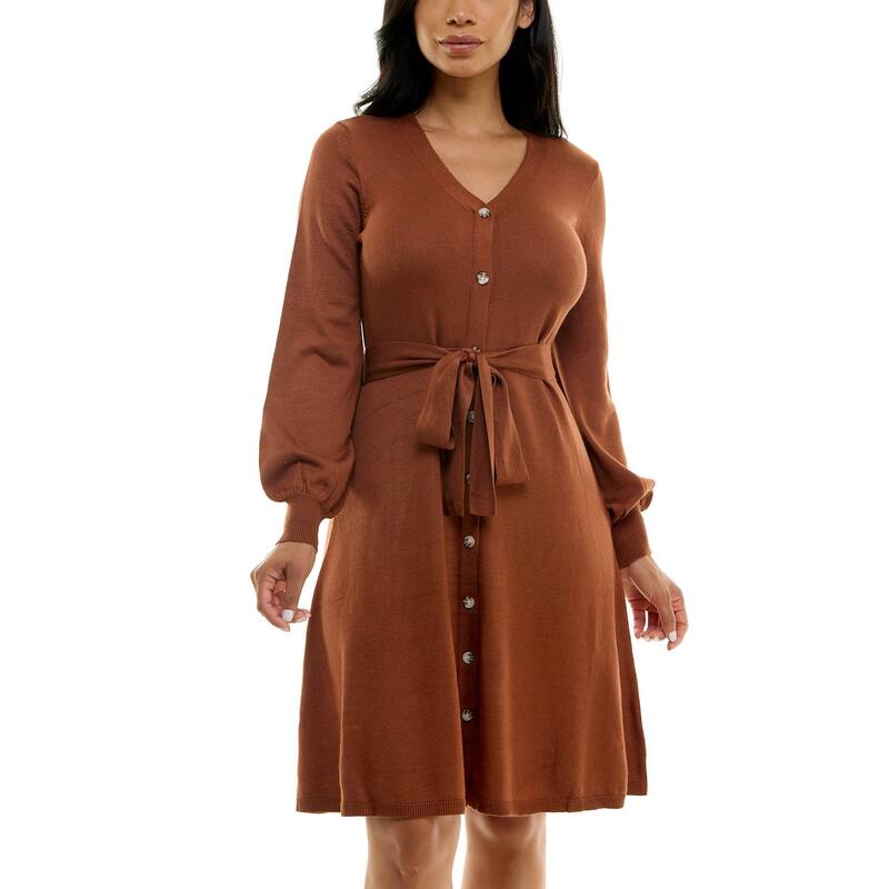ニナレオナルド レディース トップス ワンピース バルーンスリーブ ミディ セーター Women's Nina Leonard Balloon Sleeve Midi Sweater Dress Chestnut