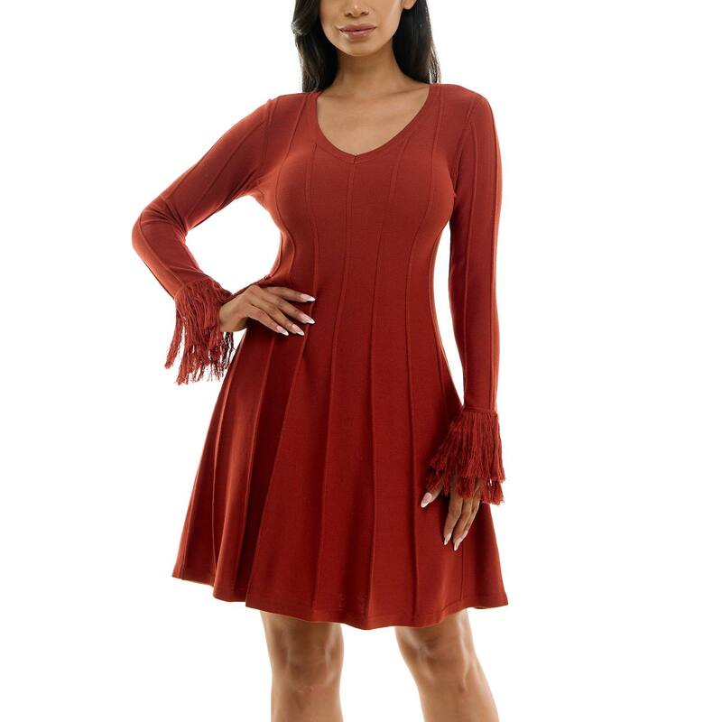 ニナレオナルド レディース トップス ワンピース A ライン セーター フリンジ Women Nina Leonard A-Line Fringe Sweater Dress Rust ラスト