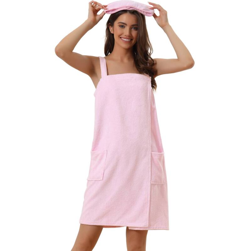 cheibear レディース アンダーウェア ナイトウェア cheibear Womens Towel Wrap Bathrobe Spa Towels Robe With Adjustable Closure For Gym Shower Pink ピンク