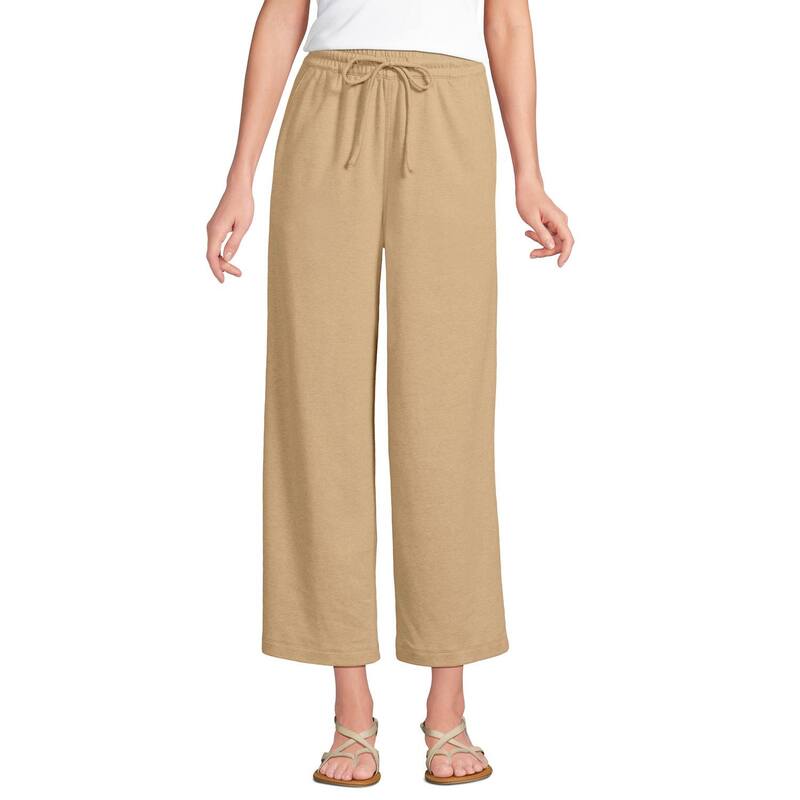 ランズエンド レディース ボトムス カジュアルパンツ ワイドレッグ プチ Petite Lands' End Sport Pull-On Drawstring Wide Leg Cropants French Pecan Heather ヘザー
