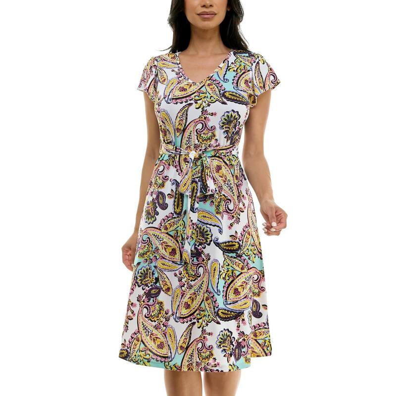 ニナレオナルド レディース トップス ワンピース Vネック キャップ Women's Nina Leonard Cap Sleeve V-Neck Dress Robins Egg Multi マルチカラー 8,495円