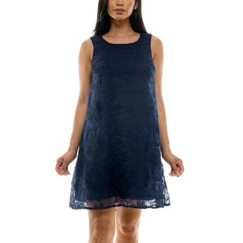 ニナレオナルド レディース トップス ワンピース フラワー柄 ノースリーブ 刺繍 フラワー Women Nina Leonard Floral Embroidered Sleeveless Float Dress Navy ネイビー