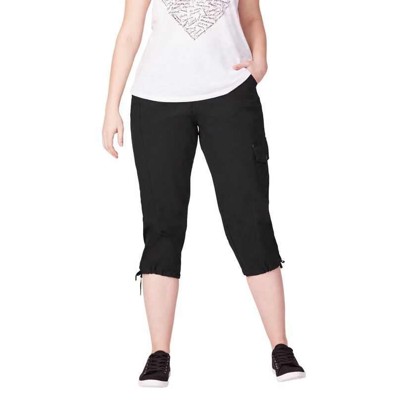 Ellos レディース ボトムス カジュアルパンツ プラスサイズ キャップ ellos Plusize Stretch Cargo Capris Black ブラック