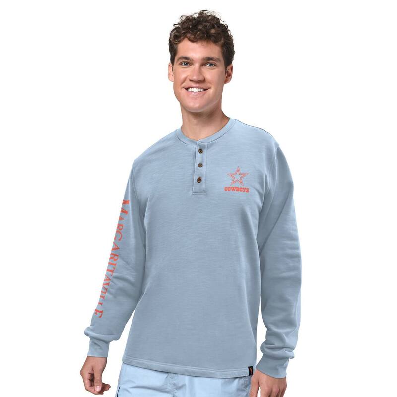 マルガリータビル メンズ トップス プルオーバー Men\u0027s Margaritaville Light Blue Dallas Cowboys Five O\u0027Clock Henley Long Sleeve T-Shirt Cow Light 青色
