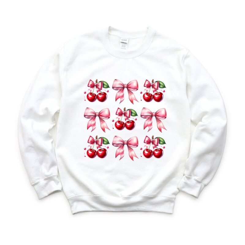 Simply Sage Market レディース トップス Tシャツ スウェット グラフィック Simply Sage Market Coquette Pink Cherry Chart - Women's Graphic Sweatshirt White ホワイト