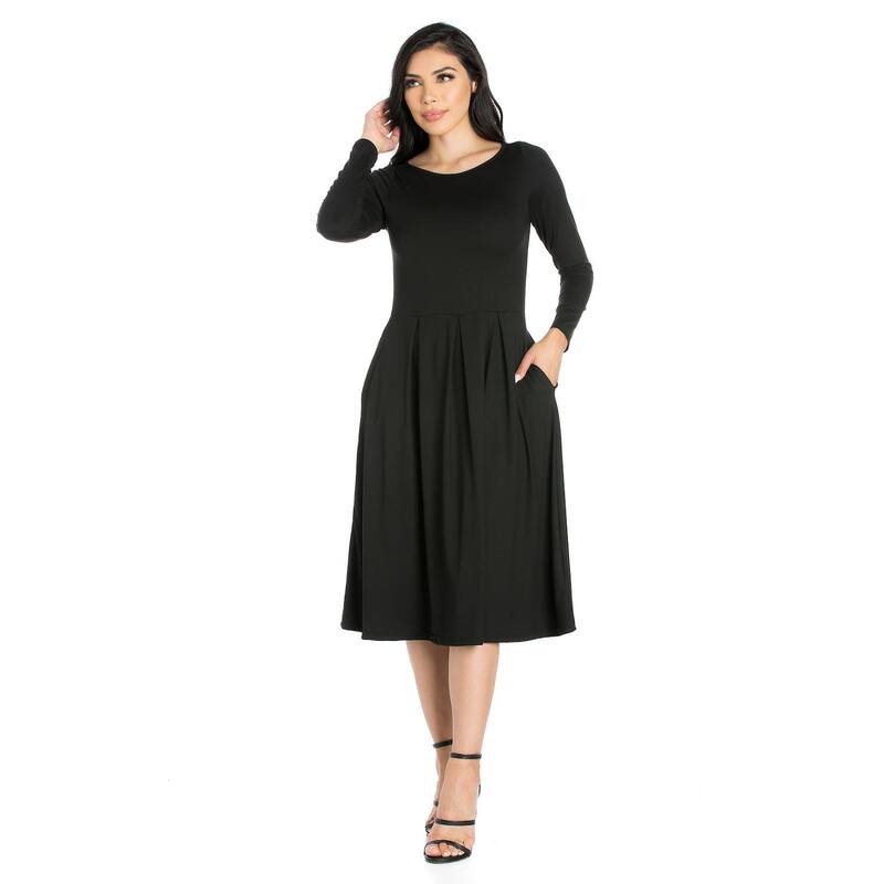 24 セブンコンフォート レディース トップス ワンピース Women's 24Seven Comfort Apparelong Sleeve Fit & Flare Dress with Pockets Black ブラック|ReVida 店