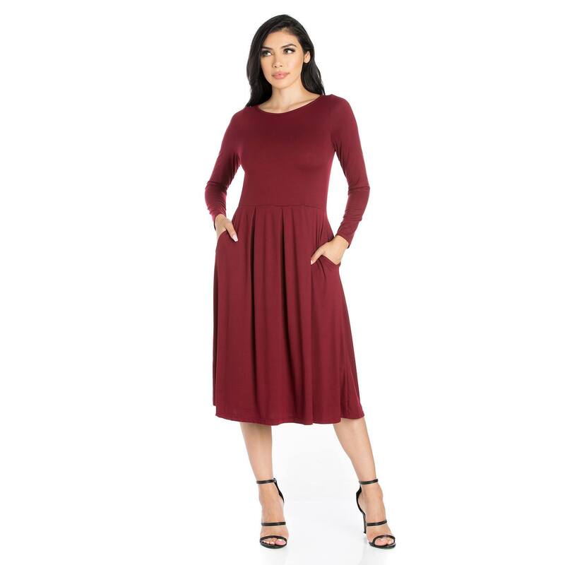 24 セブンコンフォート レディース トップス ワンピース Women's 24Seven Comfort Apparelong Sleeve Fit & Flare Dress with Pockets Red レッド|ReVida 店