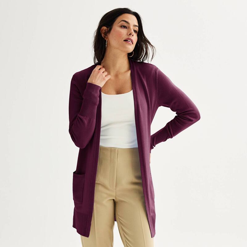 ナインウェスト レディース アウター ニット・セーター カーディガン Women's Nine West Essential Cardigan Plum プラム｜ReVida 店