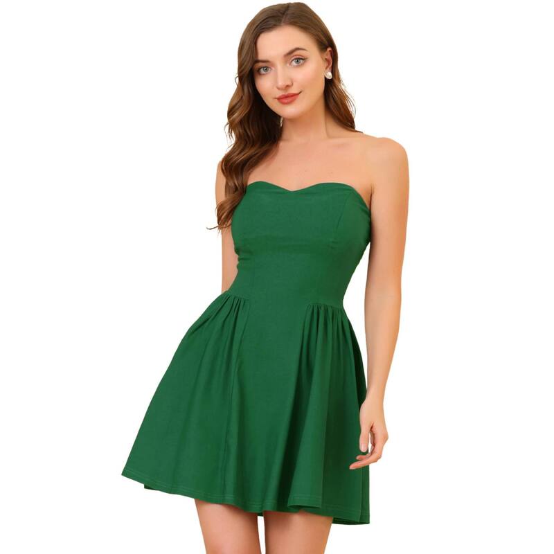 アレグラ ケー レディース トップス ワンピース ミニ ストラップレス ALLEGRA K Women's Prom Strapless Exposed Zipper Mini Flare Tube Top Dress Green グリーン