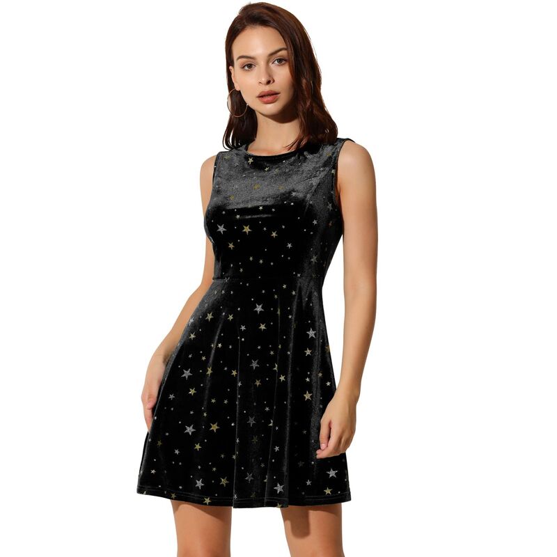 アレグラ ケー レディース トップス ワンピース ミニ ベルベット ノースリーブ ALLEGRA K Women'stars Velvet Round Neck Sleeveless Mini Dress Black ブラック