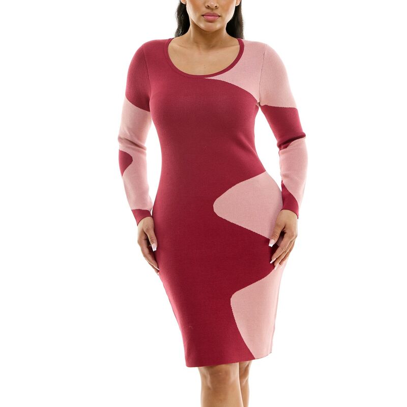 ニナレオナルド レディース トップス ワンピース リブ カラーブロック Women's Nina Leonard Colorblock Ribbedress Dark Rouge Dusty Rose