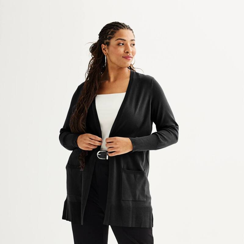 ナインウェスト レディース アウター ニット・セーター プラスサイズ カーディガン Plusize Nine West Essential Pocketed Cardigan Mineral Black ブラック