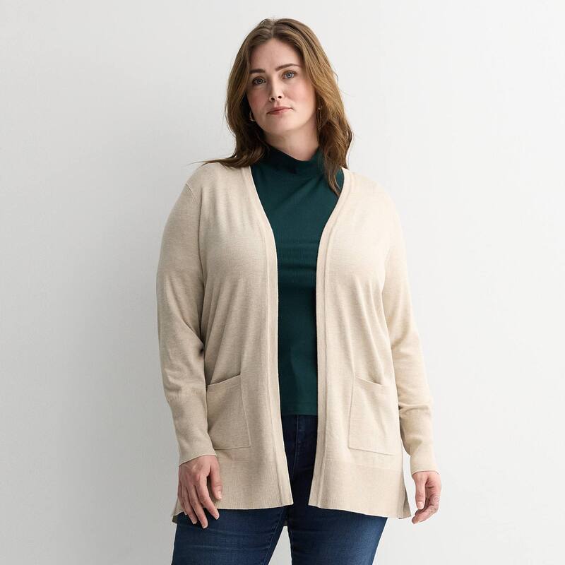 ナインウェスト レディース アウター ニット・セーター プラスサイズ カーディガン Plusize Nine West Essential Pocketed Cardigan Quick Sand サンド