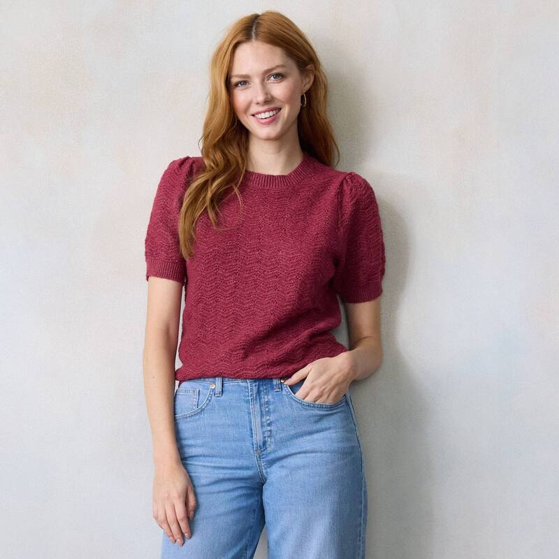 LC Lauren Conrad レディース アウター ニット・セーター Women's LC Lauren Conrad Pointelle Sweater Top Jewel Red レッド