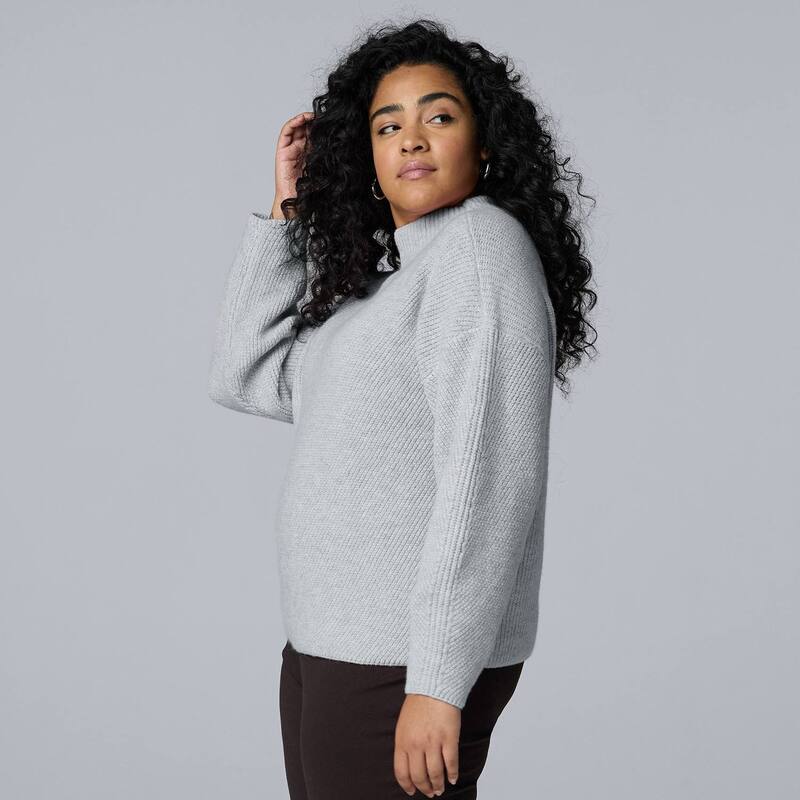 ヴェラウォン レディース アウター ニット・セーター プラスサイズ Plusize Simply Vera Wang Seamedetail Sweater Light Gray Fox Heather グレー|ReVida 店