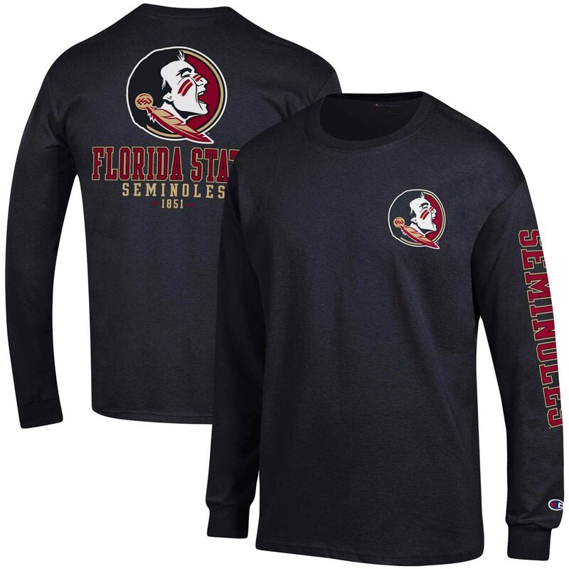 チャンピオン メンズ トップス Tシャツ Men's Champion Black Florida State Seminoles Team Stack Long Sleeve T-Shirt Fsu Black ブラック