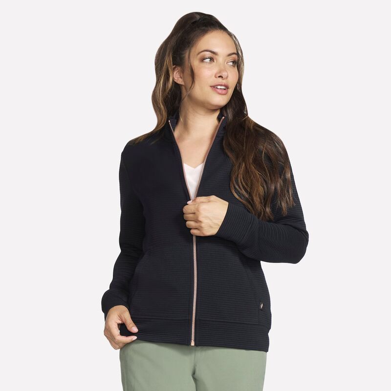 スケッチャーズ レディース アウター 上衣・上衣 Women\u0027skechers The Go Walk Ottoman Cozy Fit Zip-Up Jacket Bold Black 黒いこと