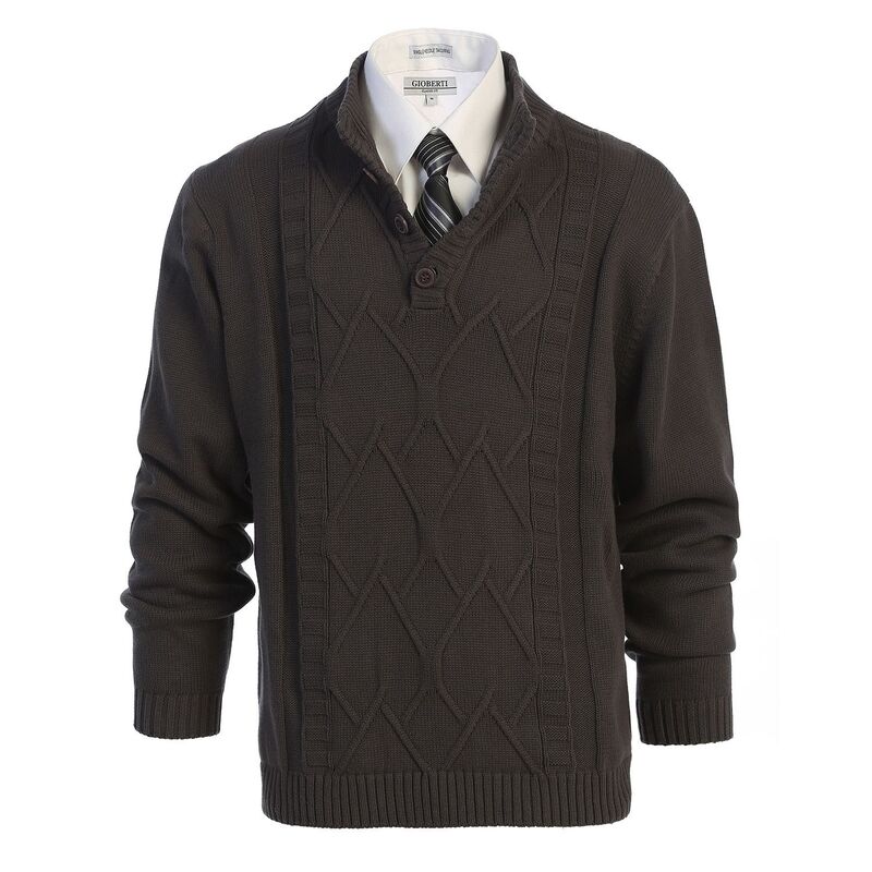 ジョベルティ メンズ アウター ニット・セーター ボタンダウン コットン ダウン Gioberti Men's 100% Cotton Button Down Collar Knitted Pullover Sweater Charcoal チャコール