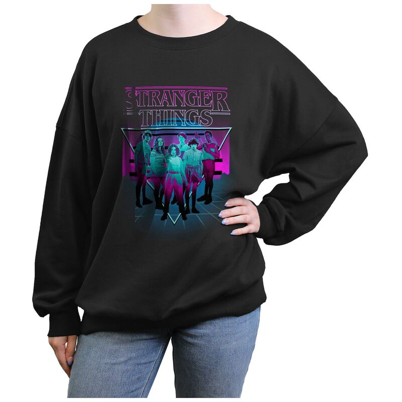 アニメキャラクター レディース トップス Tシャツ フリース グラフィック Licensed Character Juniors' Stranger Things Neon Kids Group Graphic Fleece Black ブラック