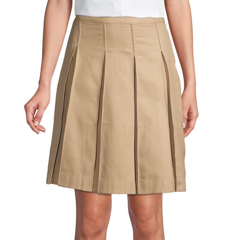 ランズエンド レディース ボトムスカート Women's Lands' End School Uniform Twill Box Pleat Skirt Khaki カーキ